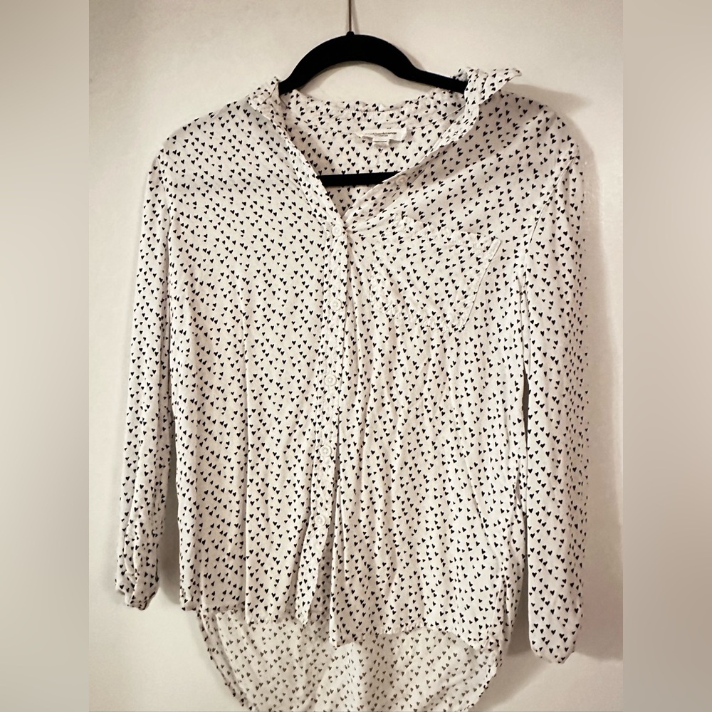 beachlunchlounge White and Black Heart Button Down Shirt